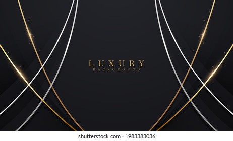 Luxury scene white overlapping brown on black color. Golden curve lines sparkle with free space for paste promotional text. Elegant paper cut style background . Vector illustration for design.