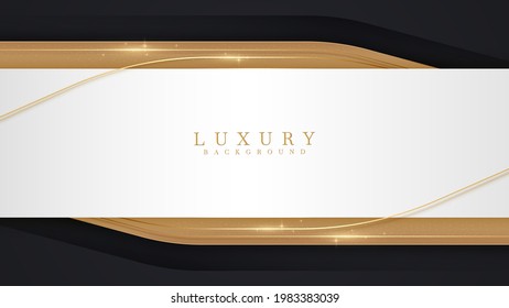 Luxury scene white overlapping brown on black color. Golden curve lines sparkle with free space for paste promotional text. Elegant paper cut style background . Vector illustration for design.