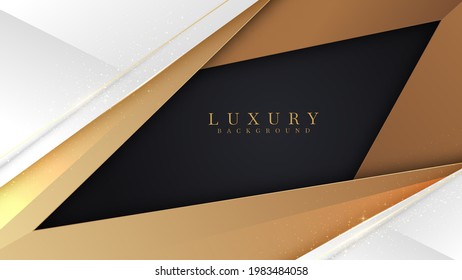 Luxury scene white overlapping brown on black color. Golden lines sparkle with free space for paste promotional text. Elegant paper cut style background . Vector illustration for design.