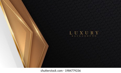 Luxury scene white overlapping brown on black color. Golden curve lines sparkle with free space for paste promotional text. Elegant paper cut style background. Vector illustration for design.