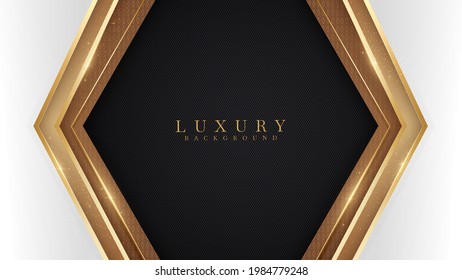 Luxury scene white overlapping brown on black color. Golden curve lines sparkle with free space for paste promotional text. Elegant paper cut style background. Vector illustration for design.