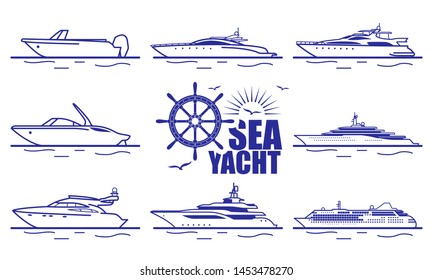 luxury sea yachts set. vector lines