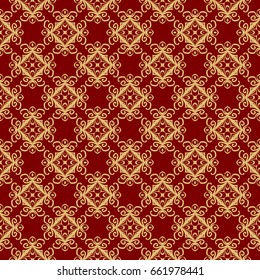 luxury seamless background. geometric floral pattern. oriental design. vector illustration. gold, red color