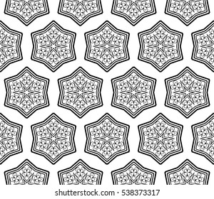 Luxury seamless black and white floral wallpaper. geometric ornament. Vector illustration. for template, invitation, wallpaper