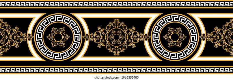 Luxury seamless border with golden baroque element on a black background. EPS10 Illustration.