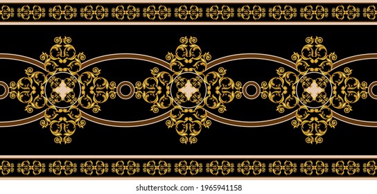 Luxury seamless border with golden baroque element on a black background. EPS10 Illustration.