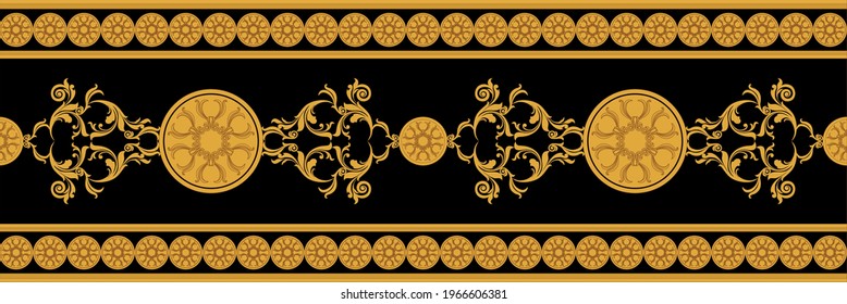 Luxury seamless border with golden baroque elements on a black background. EPS10 Illustration.