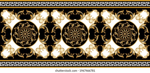 Luxury seamless border with golden baroque elements on a black background. EPS10 Illustration.