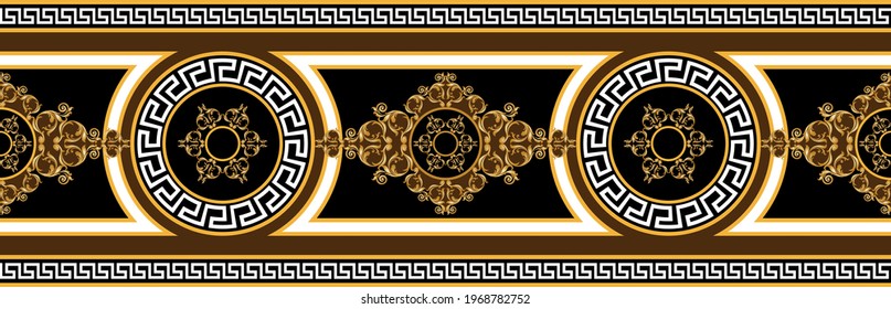 Luxury Seamless Border With Golden Baroque Elements On A Black Background. EPS10 Illustration.