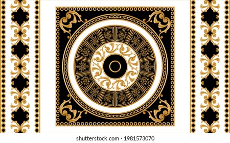 Luxury seamless border with golden baroque elements chains on a black white background. EPS10 Illustration.