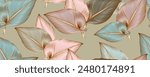 Luxury seamless floral background with golden leaves. Romantic pattern template for wall decor.