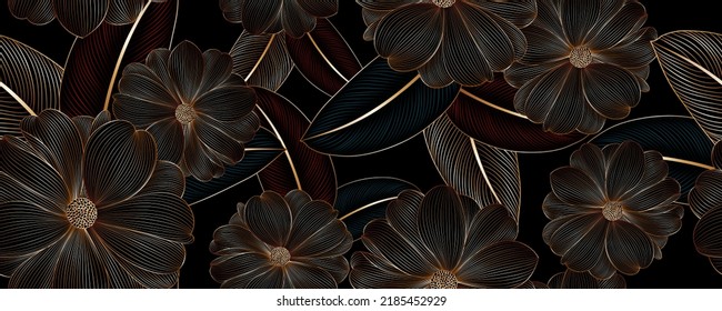 luxury seamless floral background with golden dahlia flowers. 