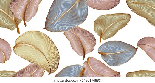 Luxury seamless floral background with golden leaves. Romantic pattern template for wall decor.