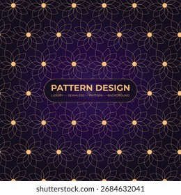 Luxuriöses nahtloses florales geometrisches Muster mit goldenem Umriss auf dunkelviolettem Hintergrund. Elegantes dekoratives Design, perfekt für Tapeten, Textilien, Verpackungspapier, Hintergründe und Zierprojekte