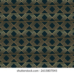 Luxury Seamless Geometric Pattern with Elegant Golden Lines on Dark Background – Art Deco Inspired Abstract Design for Premium Wallpapers, Fabric, and Branding