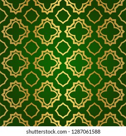 Luxury Seamless Geometrical Linear Texture. Original Geometrical Puzzle. Backdrop. Vector illustration. Green gold color. Design For Prints, Textile, Decor, Fabric
