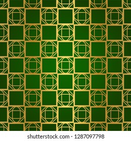Luxury Seamless Geometrical Linear Texture. Original Geometrical Puzzle. Backdrop. Vector illustration. Green gold color. Design For Prints, Textile, Decor, Fabric