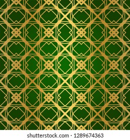 Luxury Seamless Geometrical Linear Texture. Original Geometrical Puzzle. Backdrop. Vector illustration. Green gold color. Design For Prints, Textile, Decor, Fabric