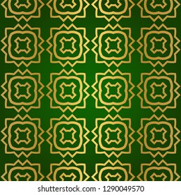Luxury Seamless Geometrical Linear Texture. Original Geometrical Puzzle. Backdrop. Vector illustration. Green gold color. Design For Prints, Textile, Decor, Fabric