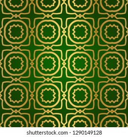 Luxury Seamless Geometrical Linear Texture. Original Geometrical Puzzle. Backdrop. Vector illustration. Green gold color. Design For Prints, Textile, Decor, Fabric