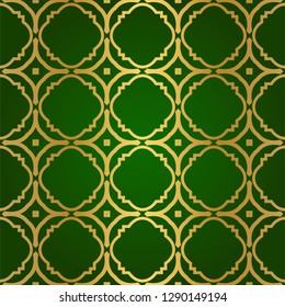 Luxury Seamless Geometrical Linear Texture. Original Geometrical  Backdrop. Vector illustration. Green gold color. Design For Prints, Textile, Decor, Fabric