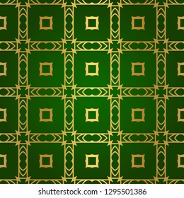 Luxury Seamless Geometrical Linear Texture. Original Geometrical Puzzle. Backdrop. Vector illustration. Green gold color. Design For Prints, Textile, Decor, Fabric
