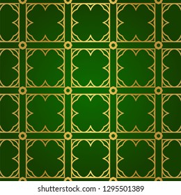 Luxury Seamless Geometrical Linear Texture. Original Geometrical Puzzle. Backdrop. Vector illustration. Green gold color. Design For Prints, Textile, Decor, Fabric