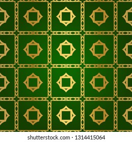 Luxury Seamless Geometrical Linear Texture. Original Geometrical Puzzle. Backdrop. Vector illustration. Green gold color. Design For Prints, Textile, Decor, Fabric