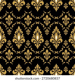 Modelo inconsútil lujoso del ornamento del oro que combina los motivos decorativos clásicos de la flor-de-lis y tailandeses en un fondo negro, conveniente para la marca lujosa, el diseño de la boda, el Fondo de pantalla, la materia textil, y los fondos superiores.