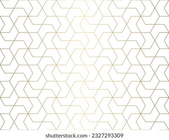 Luxury seamless hexagon pattern with gold grid line on white background vector for print artwork.