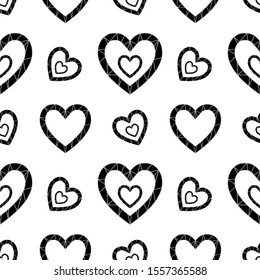 Luxury seamless pattern with black and silver outline polygonal hearts. Elegant ornament for cards, banners, invitations, scrapbook, wrapping paper, packets. Vector illustration
