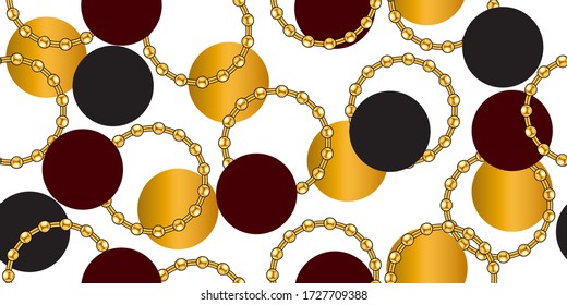 Luxury seamless pattern with circles and golden chains on white background. Silk scarf jewelry shawl design for textile prints.