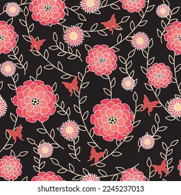 Luxury seamless pattern of flowers and butterflies vector.  Seamless spring floral pattern. Summer beautiful textile, rustic wallpaper, surface, illustration, garden fabric,wrapping paper design