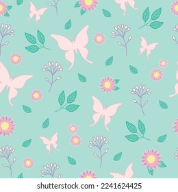 Luxury seamless pattern of flowers and butterfly vector.  Seamless spring floral pattern. Summer beautiful textile, rustic wallpaper, surface, illustration, garden fabric, wrapping paper design