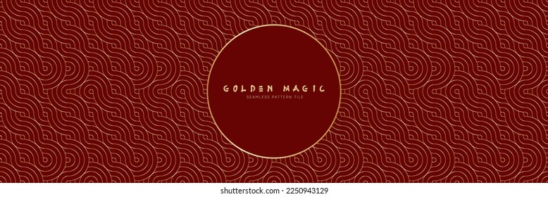 Luxury seamless pattern in geometric traditional style. festive wallpaper with golden line ornament for  repeatable decoration. Rich red and gold arabic abstract asian vector creative motif. 