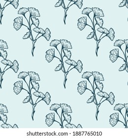 Luxury seamless pattern of Ginkgo biloba leaves. Fabric, textile hand drawn illustration