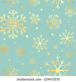 luxury seamless pattern with gold snowflakes on a blue background. Christmas snowflakes background