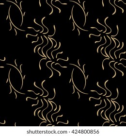 Luxury seamless pattern. Golden flowers on dark background. Elegant vector illustration for print, package design, wrapping, textile