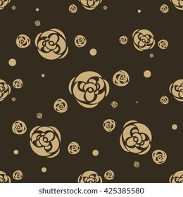 Luxury seamless pattern. Golden flowers on dark background. Elegant vector illustration for print, package design, wrapping, textile