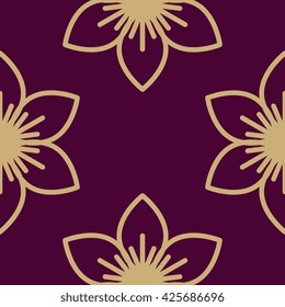 Luxury seamless pattern. Golden flowers on dark background. Elegant vector illustration for print, package design, wrapping, textile