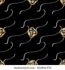 Luxury seamless pattern. Golden rose flower on dark background. Elegant vector illustration for print, package design, wrapping, textile