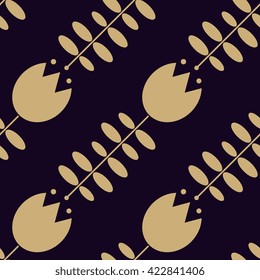 Luxury seamless pattern. Golden tulips on dark background. Elegant flower vector illustration for print, package design, wrapping, textile