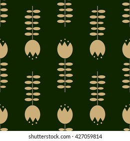 Luxury seamless pattern. Golden tulips on dark background. Elegant flower vector illustration for print, package design, wrapping, textile