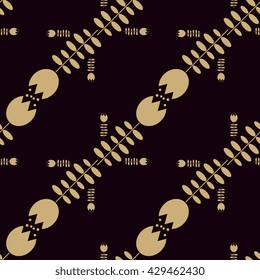 Luxury seamless pattern. Golden tulips on dark background. Elegant flower vector illustration for print, package design, wrapping, textile