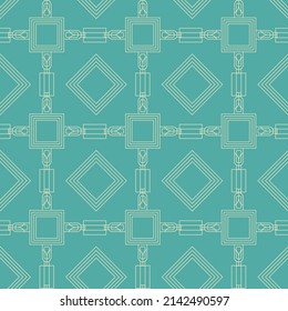 Luxury seamless pattern with green tile. Art deco design. Simple abstract print. Square and line geometric forms. Editable stroke. Vector stock illustration