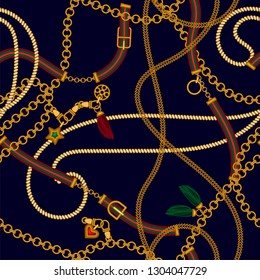 Luxury seamless pattern with  jewelry chain and  belts for fabric design.