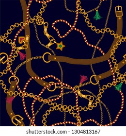 Luxury seamless pattern with  jewelry chain and  belts for fabric design.
