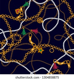 Luxury seamless pattern with  jewelry chain and  belts for fabric design.