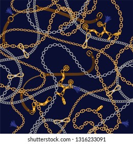 Luxury seamless pattern with  jewelry chain and  belts for fabric design.
