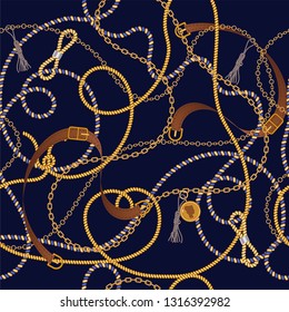 Luxury seamless pattern with  jewelry chain and  belts for fabric design.